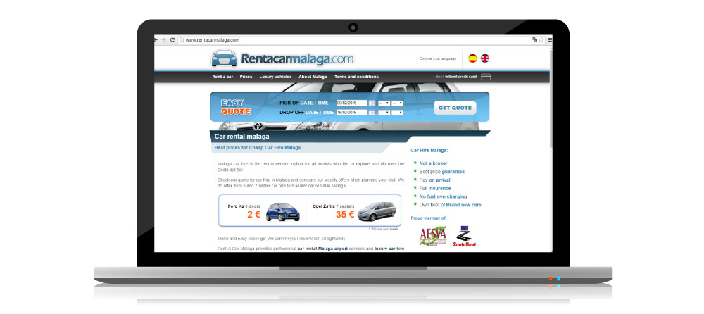 Captura de la web Rent a Car